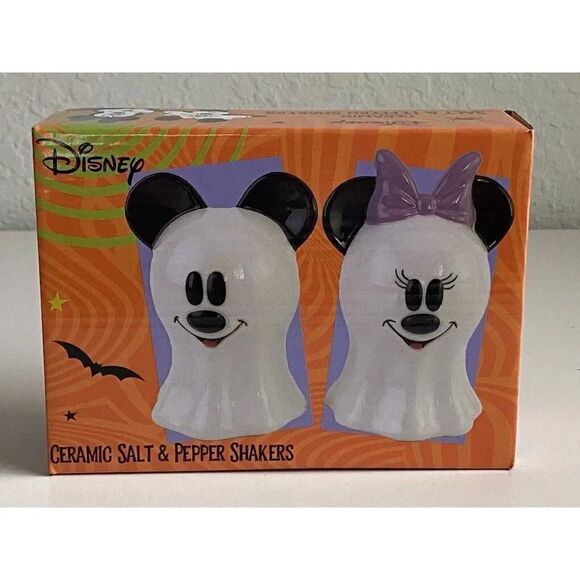 Disney Mickey & Minnie Mouse Ghost Salt & Pepper Shakers Halloween Ceramic NEW - Picture 9 of 12